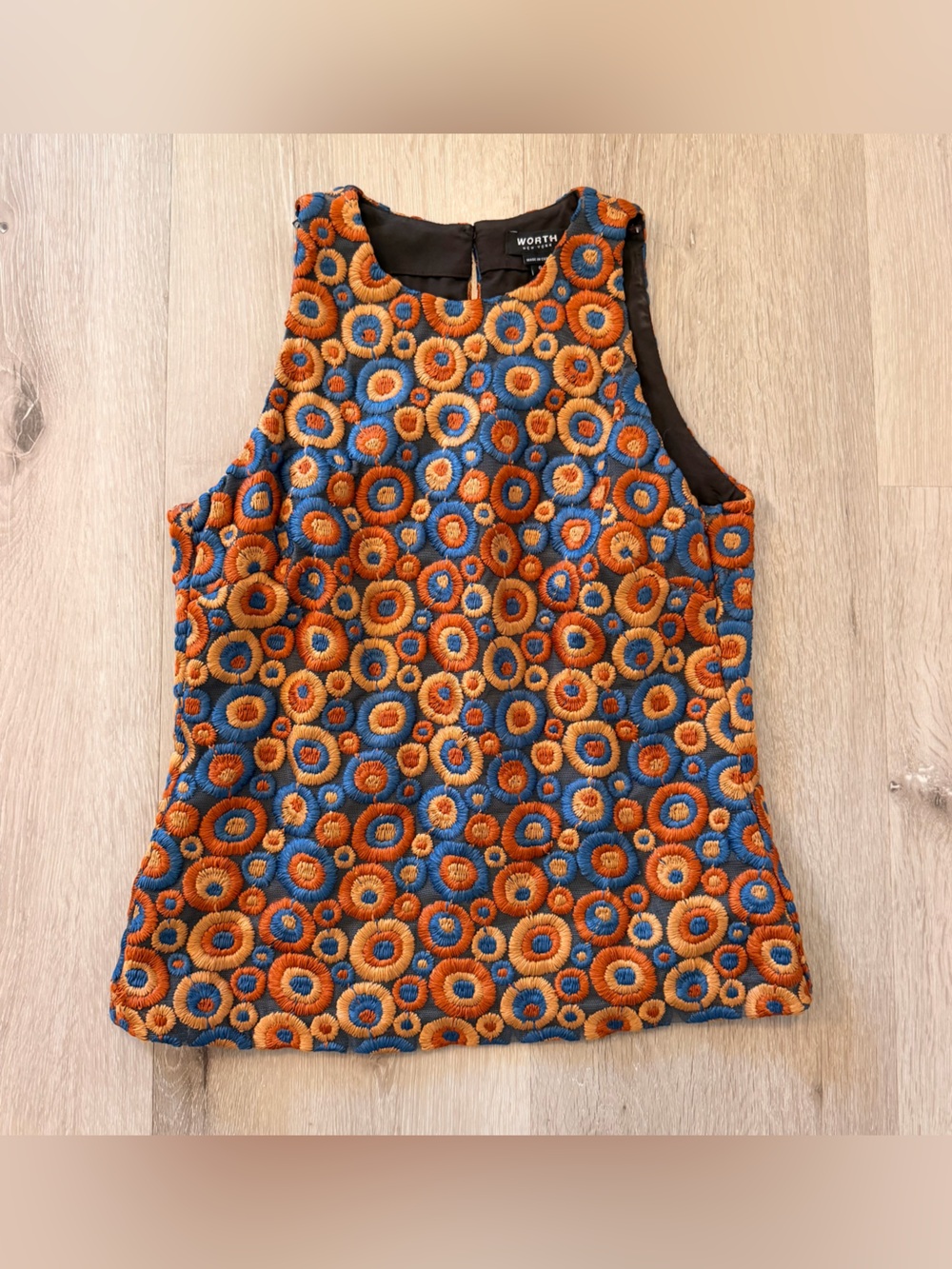 Worth New York "Quiet Luxury" Embroidered Geometric Top